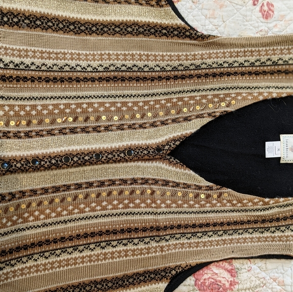 Susan Bristol Gold, Brown, and Tan Western Sweater Vest with Sequins XL - Picture 4 of 6